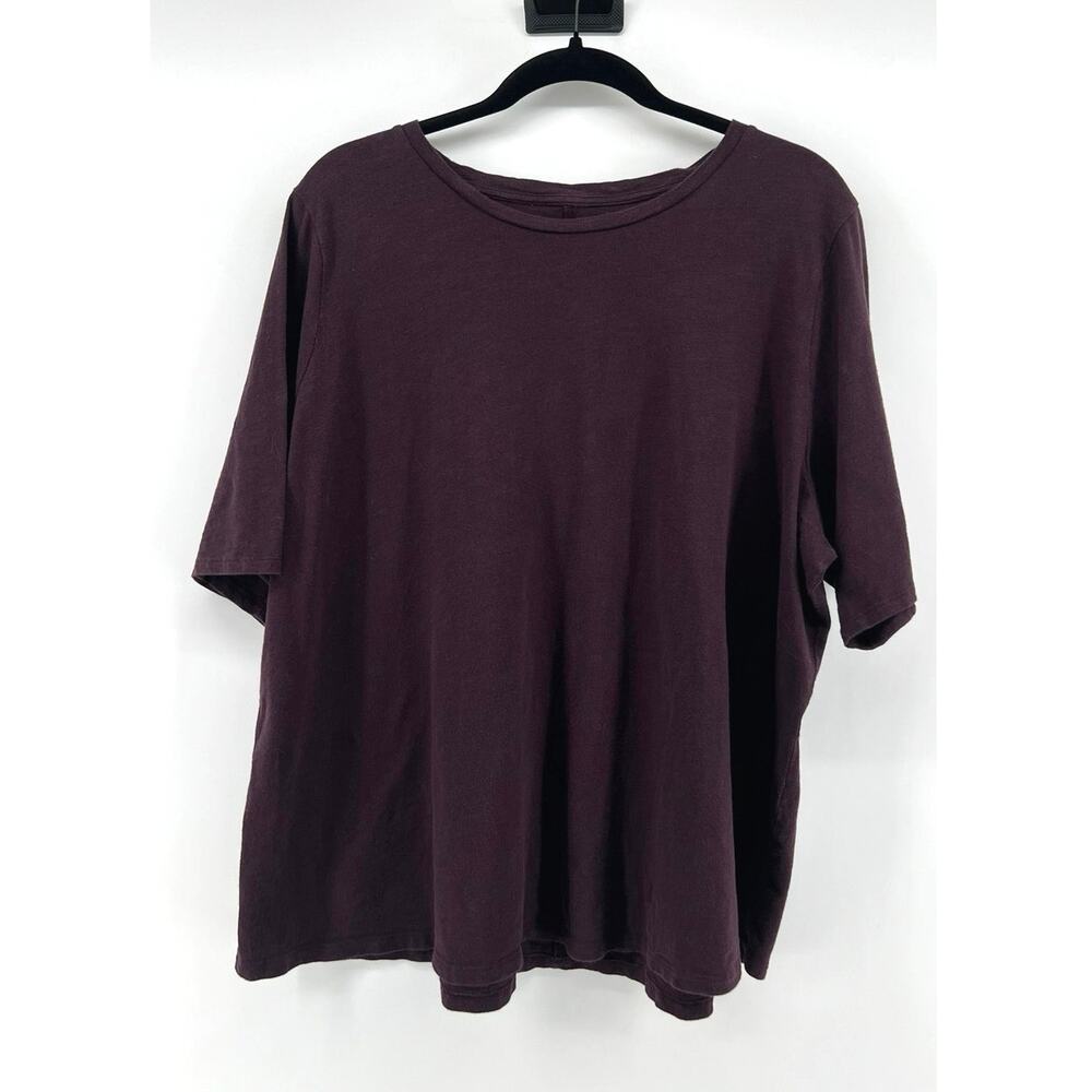 Eileen Fisher Organic Cotton Short Sleeve Crewneck TShirt Size 2X Plum Egglplant